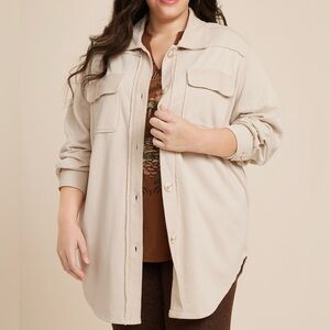Maurices North Shore Shacket Solid Cream Oversized Button Down Medium Women’s